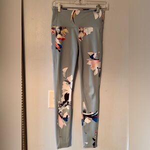 Athleta Light Gray Floral Leggings with Pink, Blue & White Accents